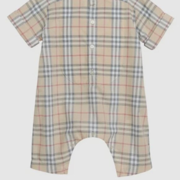 Burberry Unisex Colton Classic Check Romper Jumpsuit, Pale Stone, Sz 3 Mths, NWT - Picture 2 of 11